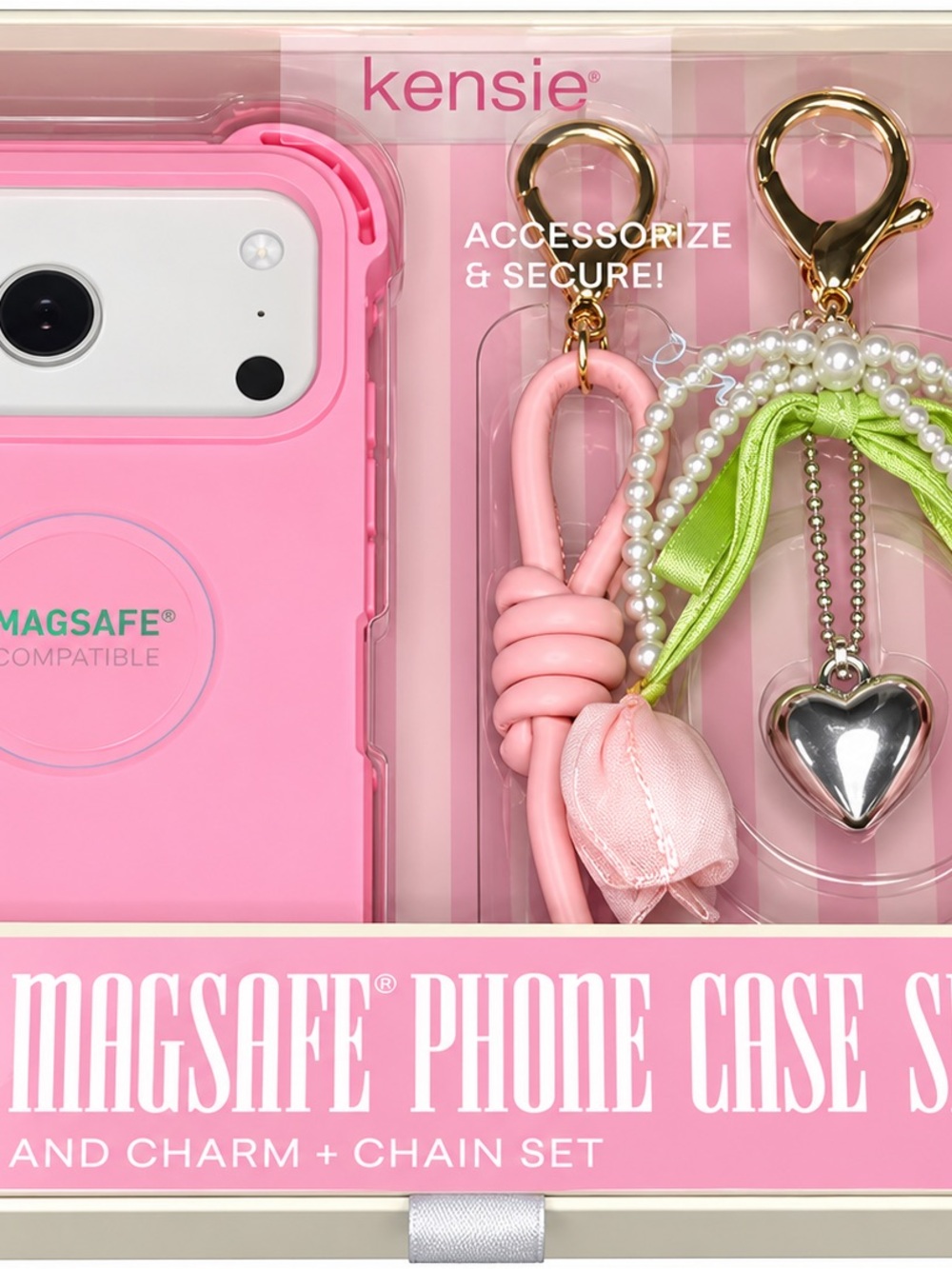 Kensie Pink MagSafe Phone Case with Charm & Chain Set